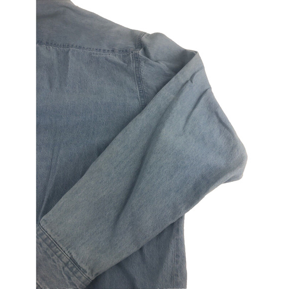 Vintage 90s Tri Mountain Men's Washed Denim Shirt XL Long Sleeve Button Up Blue - Picture 16 of 16